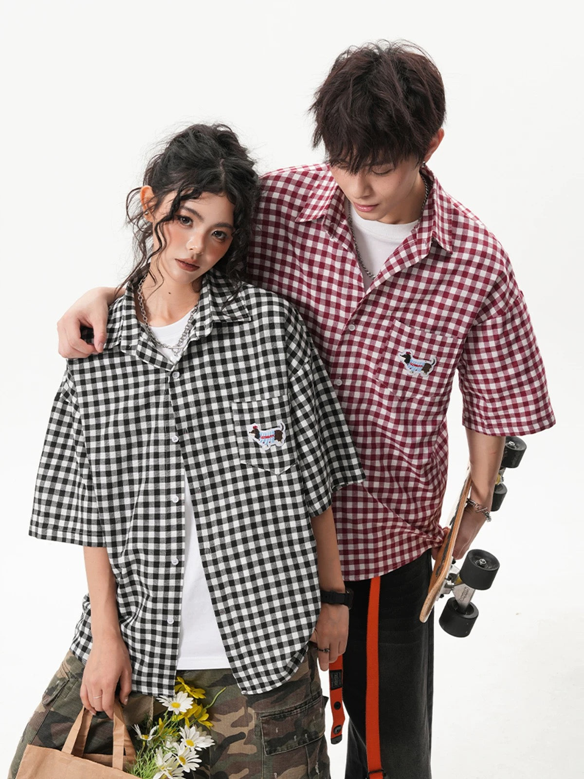 Unisex Plaid Cuban Collar Summer Casual Shirt
