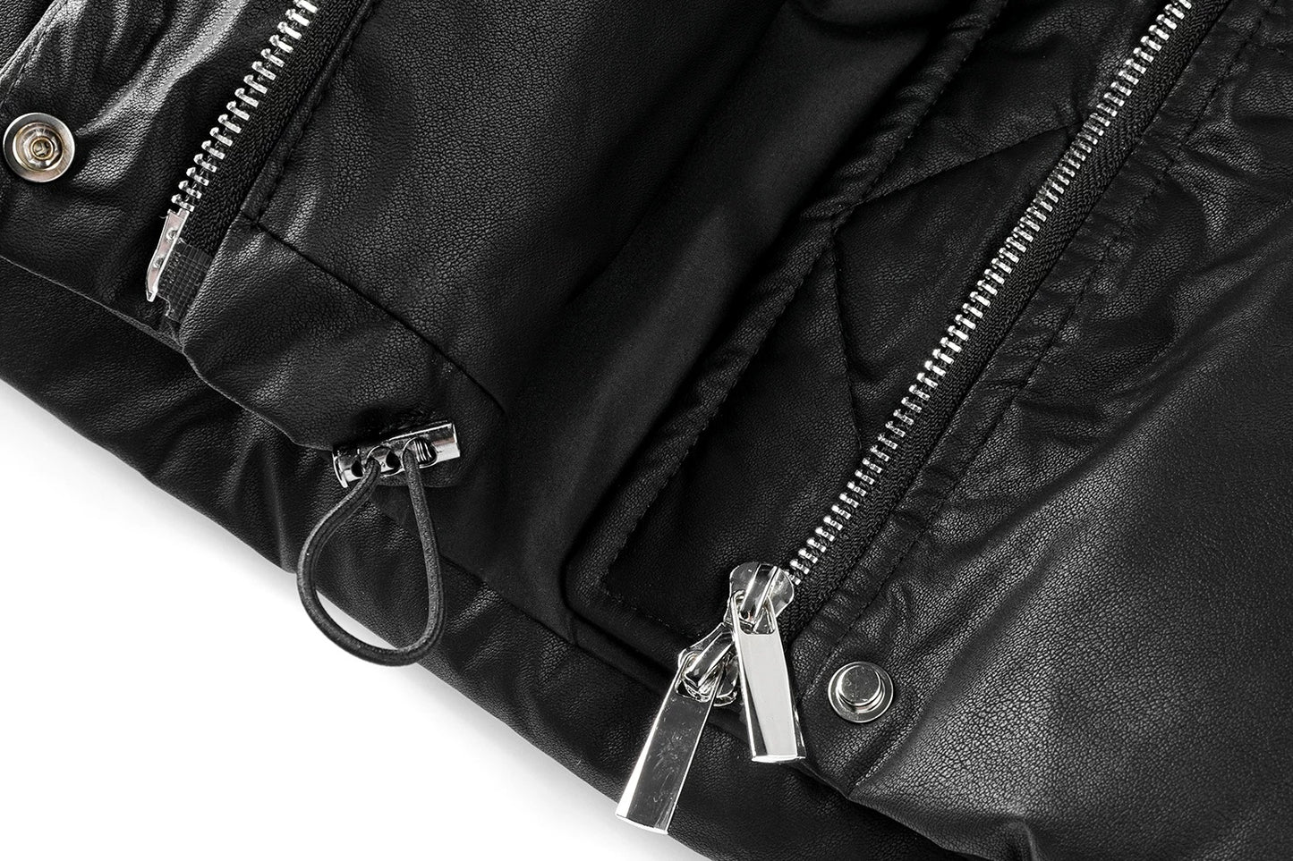 Faux Leather High-Neck Puffer Jacket