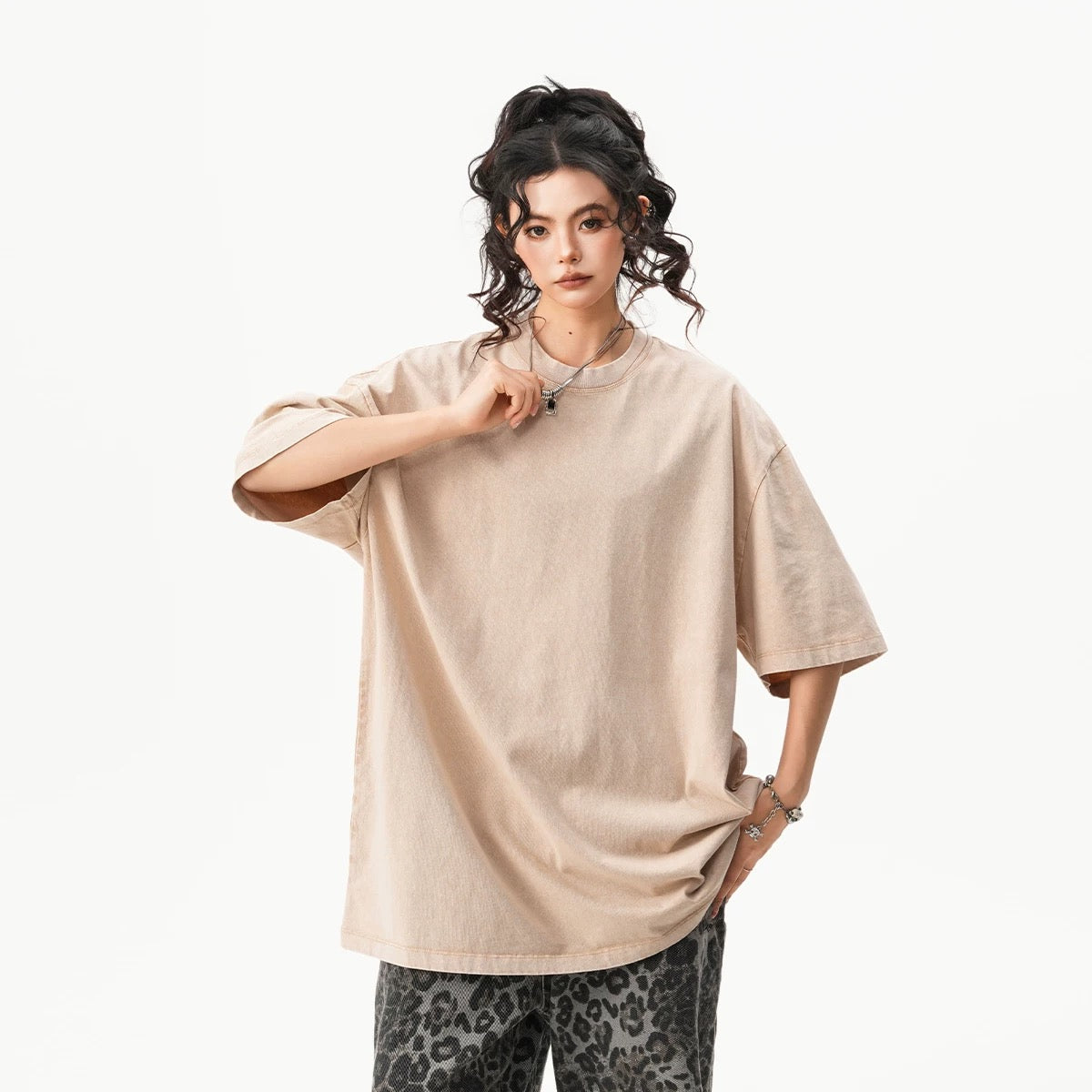 Black Grey Oversized Casual Plain T-shirt