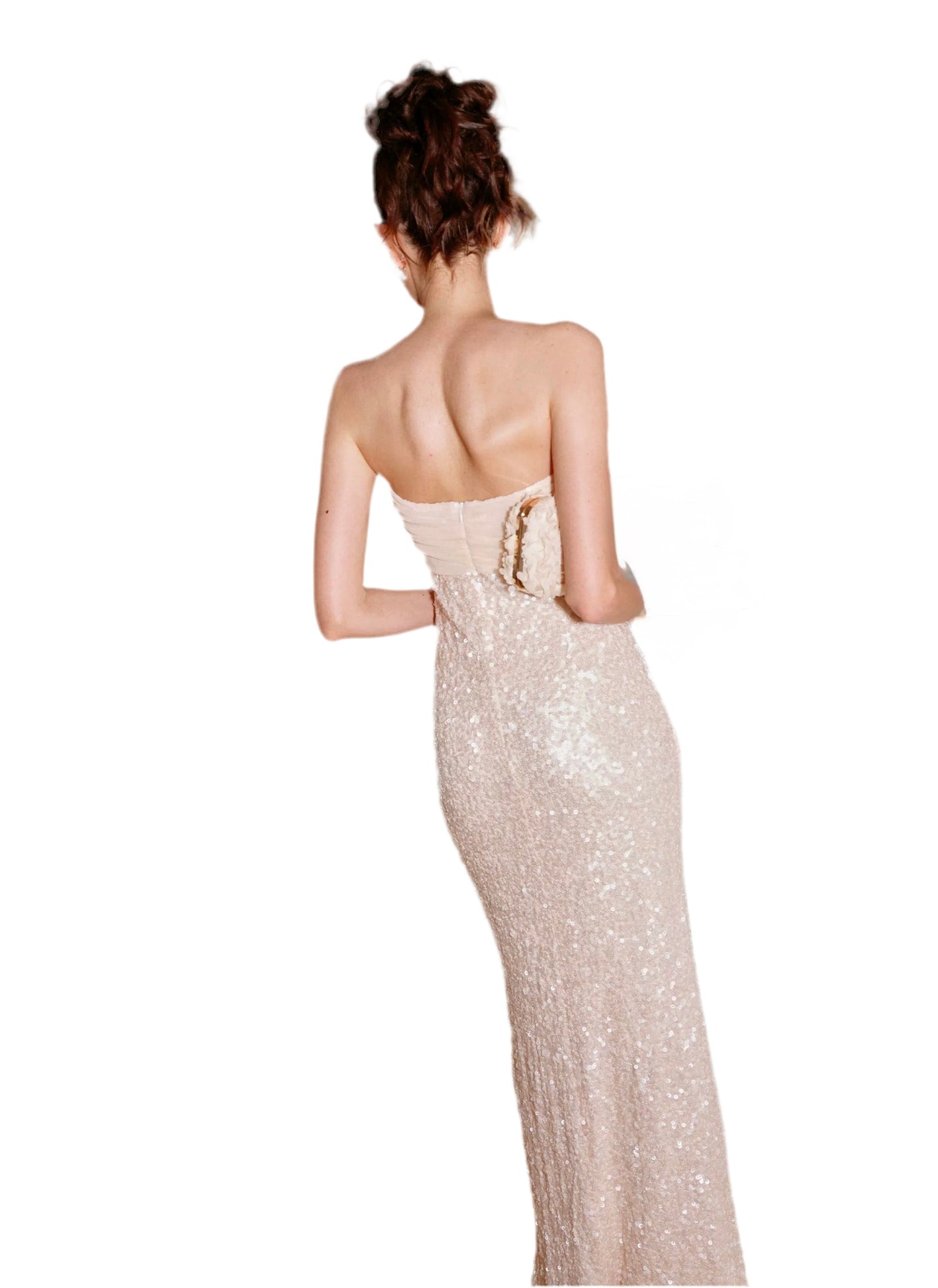 Ethereal Sequin Draped Maxi Dress