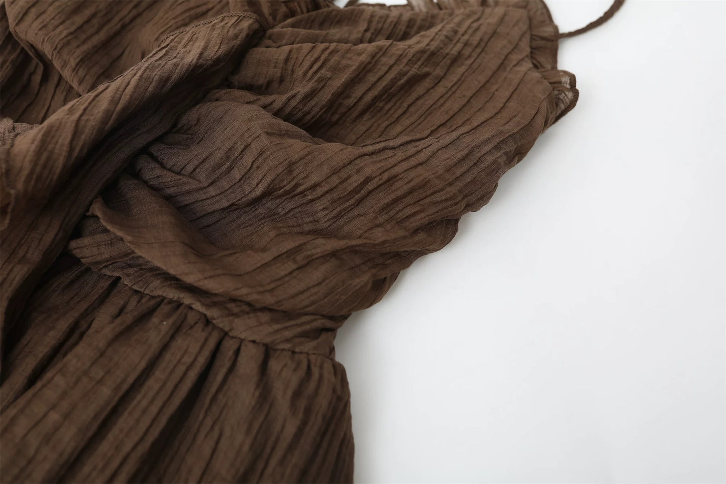 Vintage Brown Ruffle Summer Dress