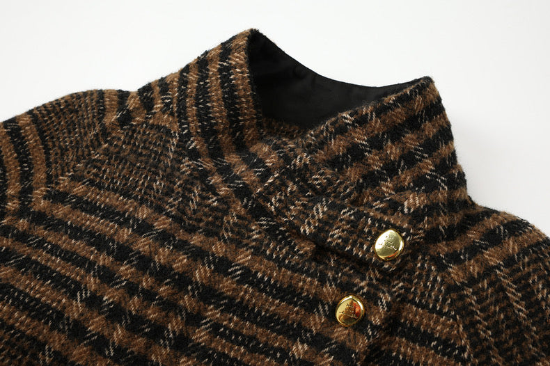 Textured Wool Blend Checked Tweed Jacket