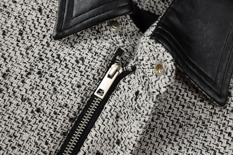 Elegant Retro Wool & Leather Collar Jacket