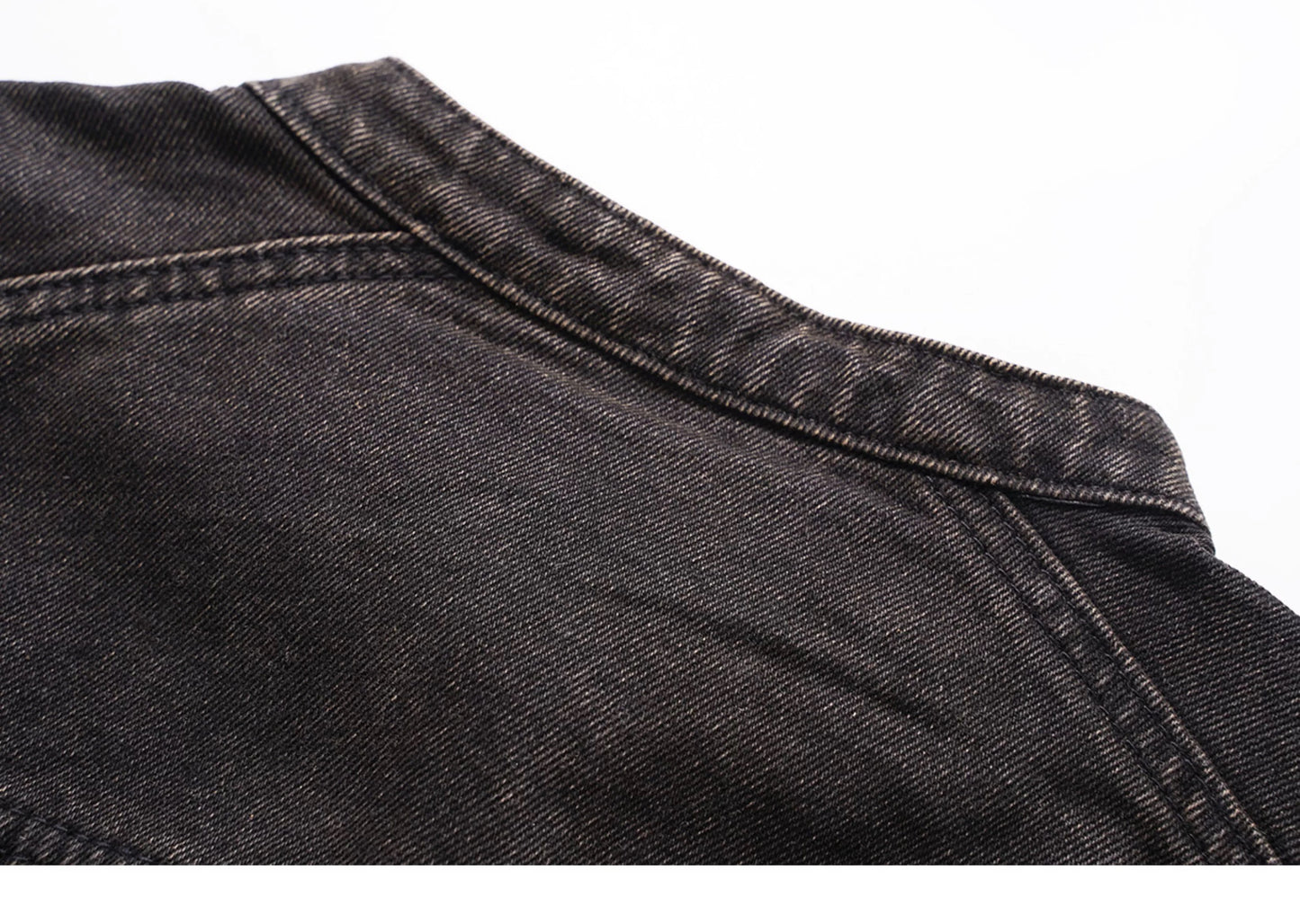 Short Denim Jacket with Stand-Up Collar