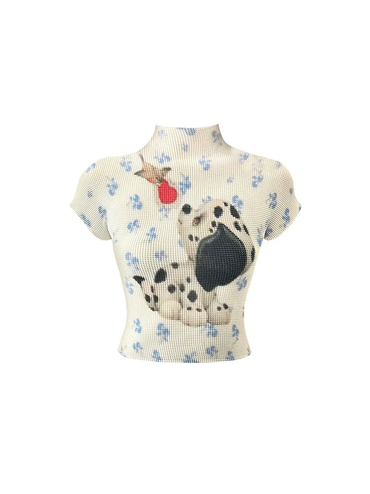 Playful Puppy Print Turtleneck Tee