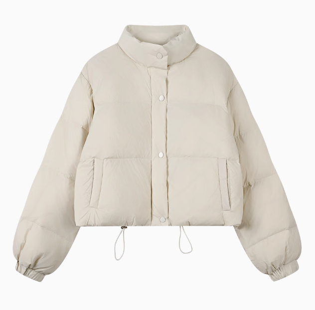 Stylish Cropped Drawstring Puffer Jacket