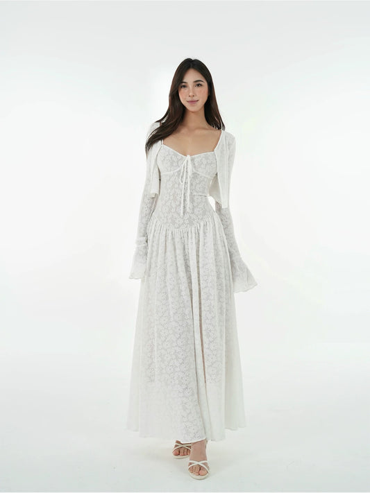 French Lace White Maxi Dress