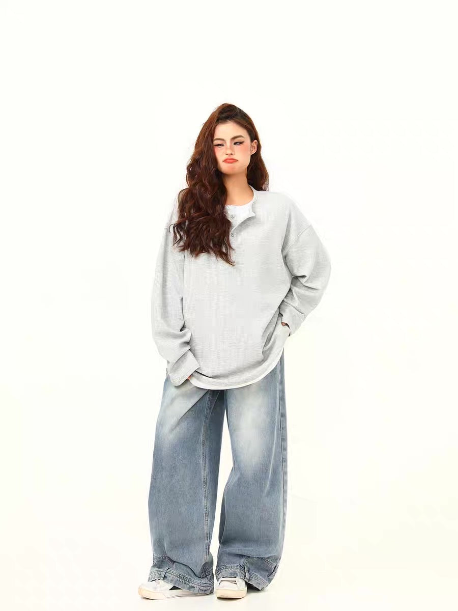 Layered Illusion Retro Henley Pullover