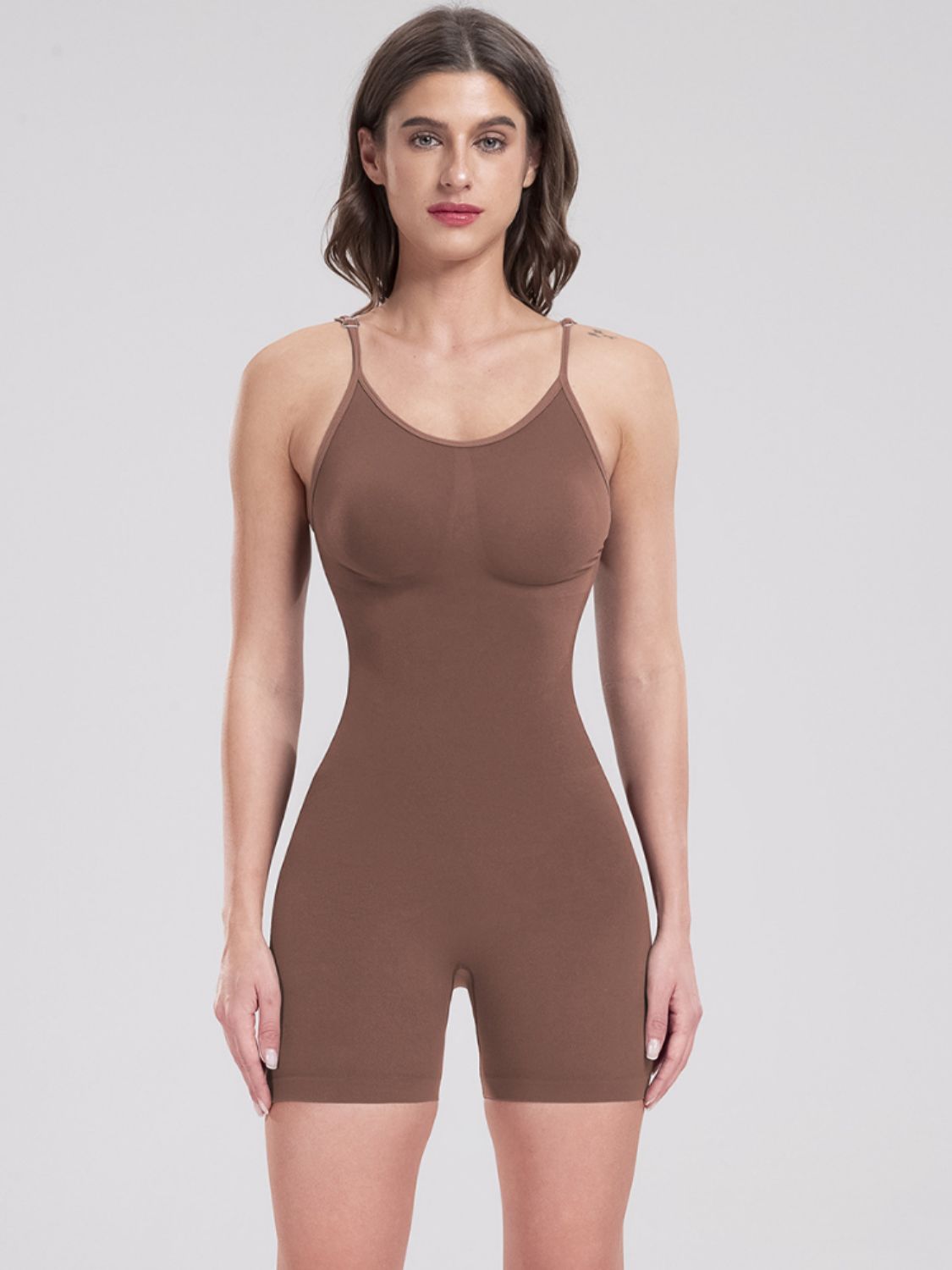 Scoop Neck Spaghetti Strap Active Romper - bllue yonders