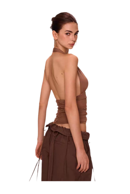 Chic Buttoned Halter Mesh Camisole