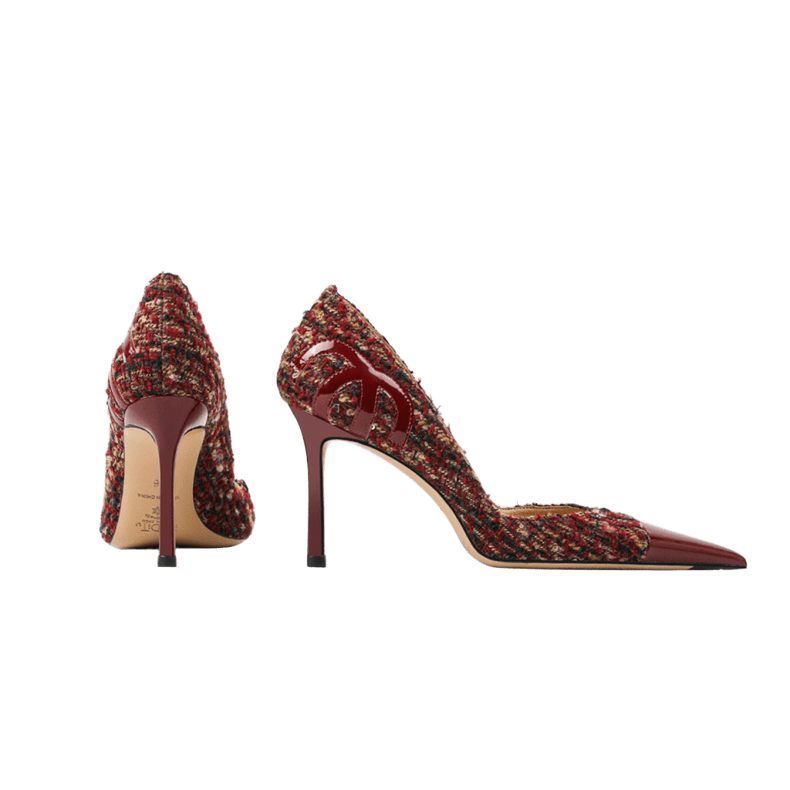 Crimson Elegance Tweed Stiletto Heels