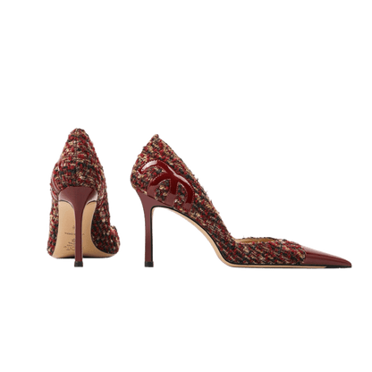 Crimson Elegance Tweed Stiletto Heels