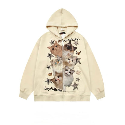 Starry Cat Parade Zipper Hoodie