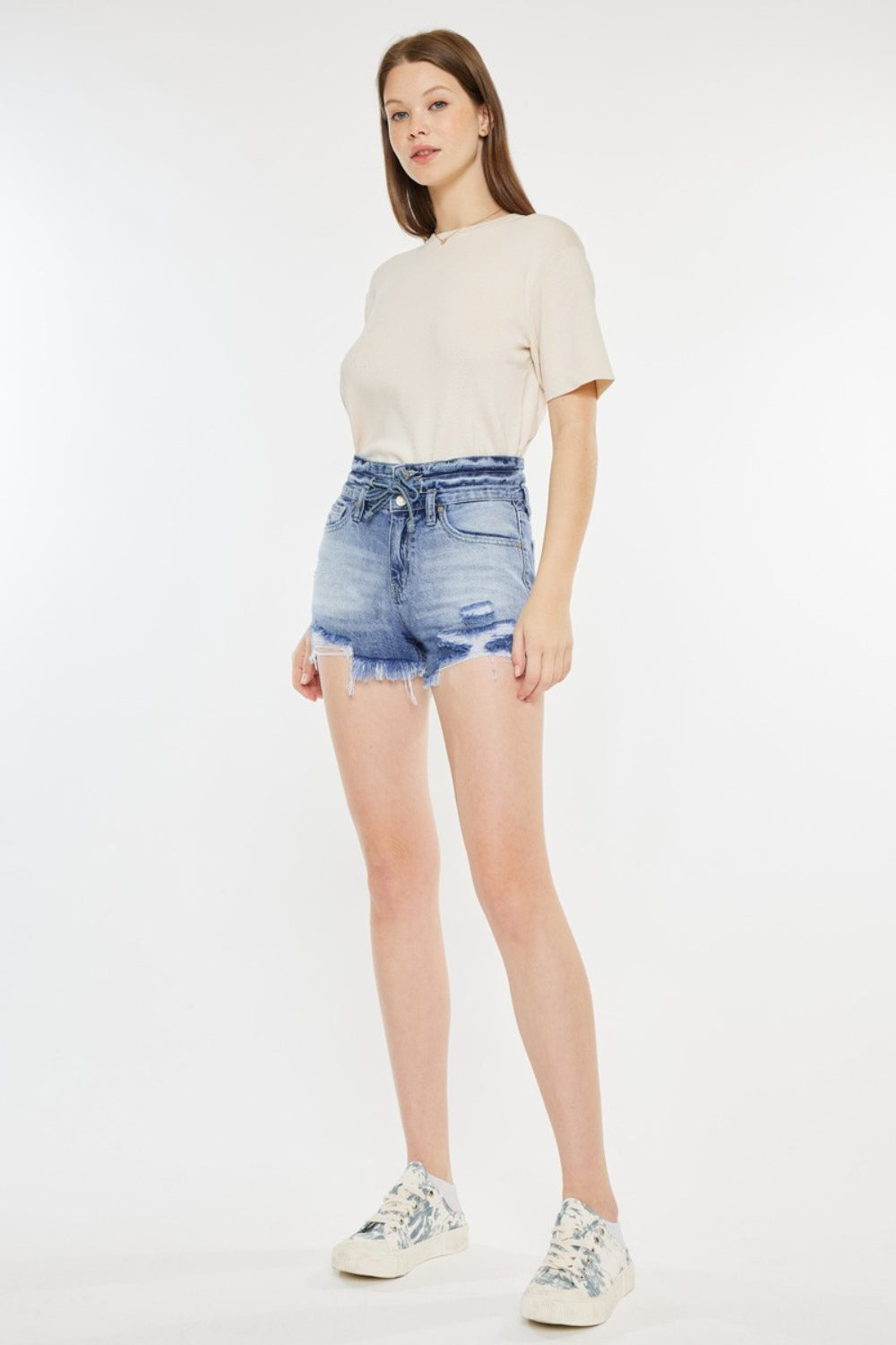 Kancan High Rise Frayed Hem Denim Shorts - bllue yonders