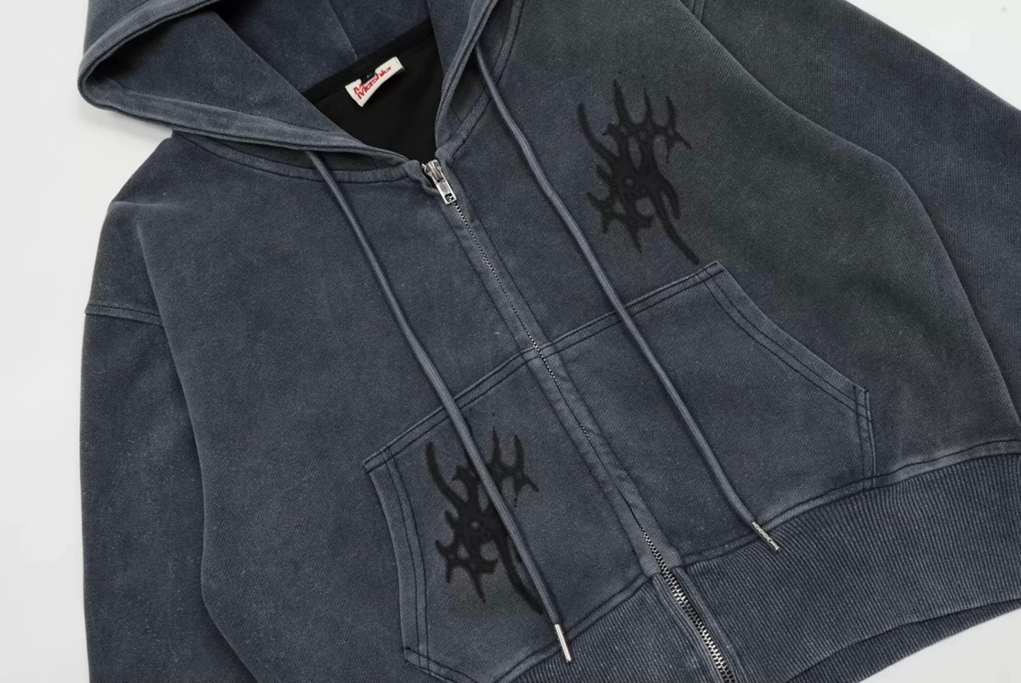 Washed Flame Graphic Zipper Hoodie