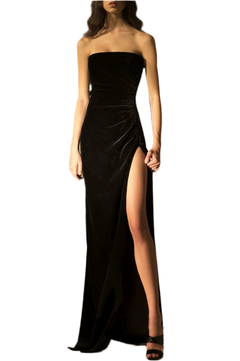 Black Midnight Velvet Strapless Dress
