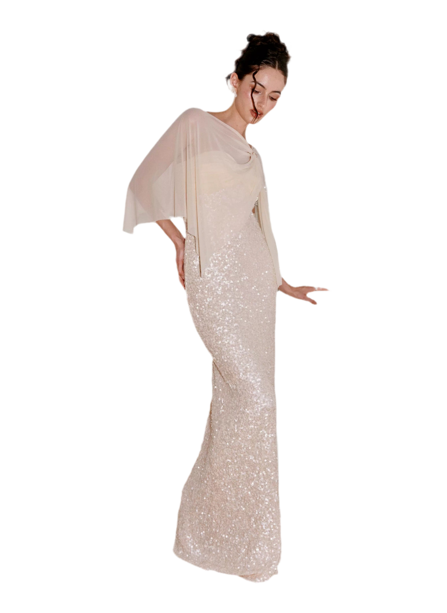 Ethereal Sequin Draped Maxi Dress