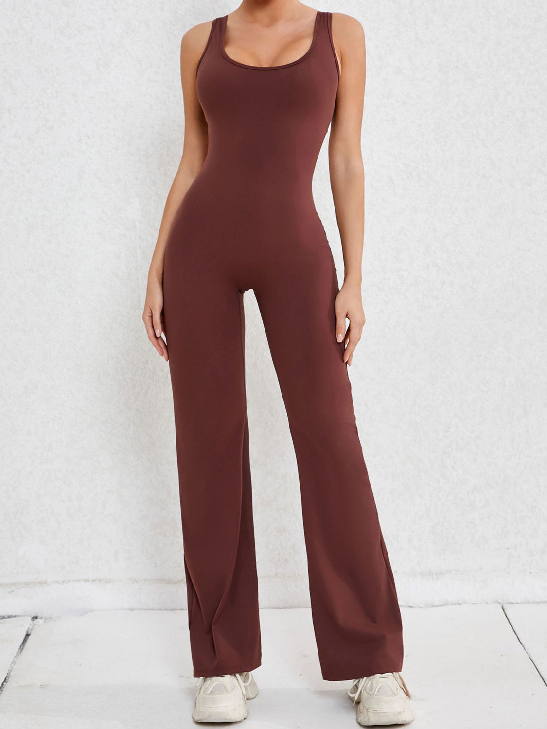 Cutout Wide Strap Scoop Neck Active Jumpsuit - bllue yonders