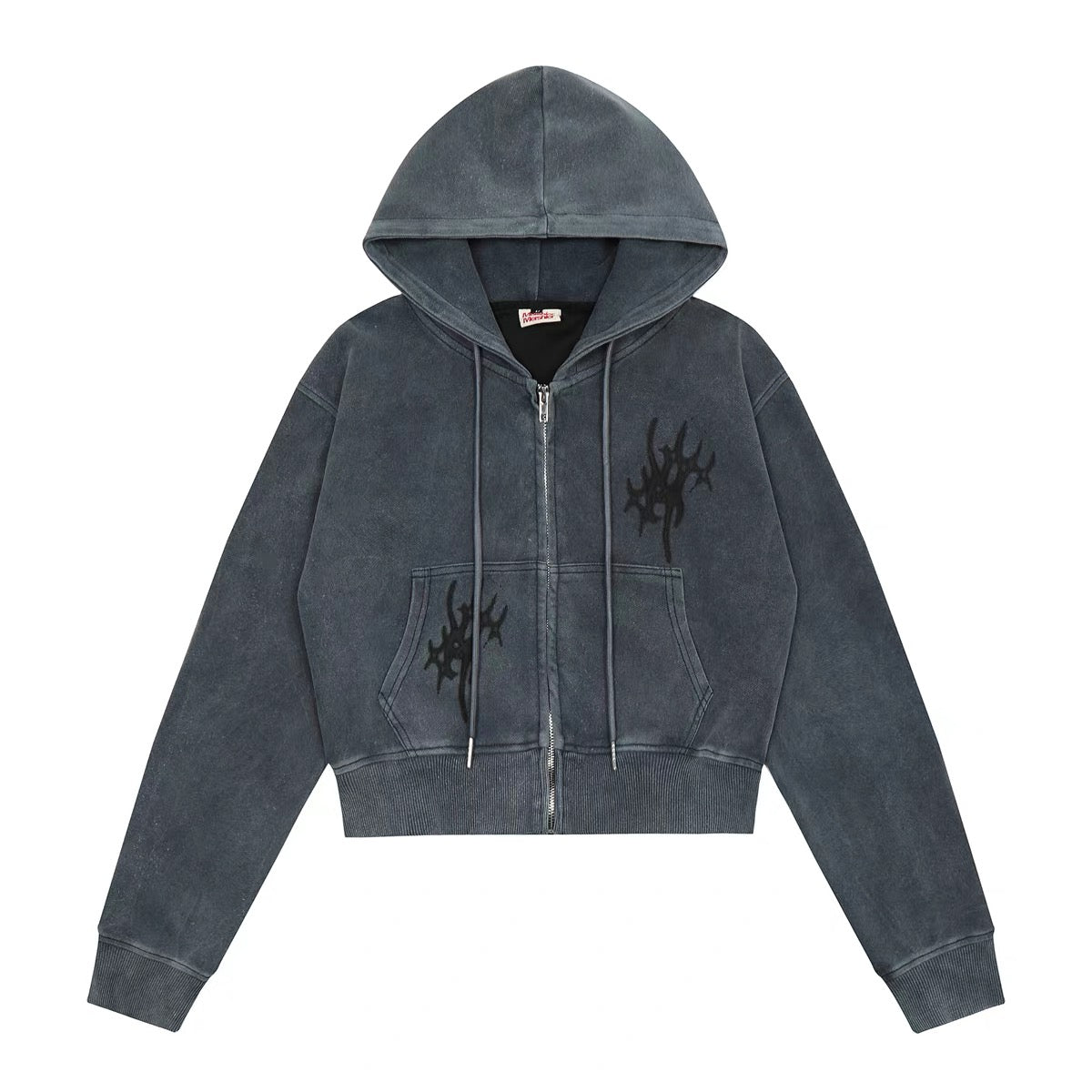 Washed Flame Graphic Zipper Hoodie