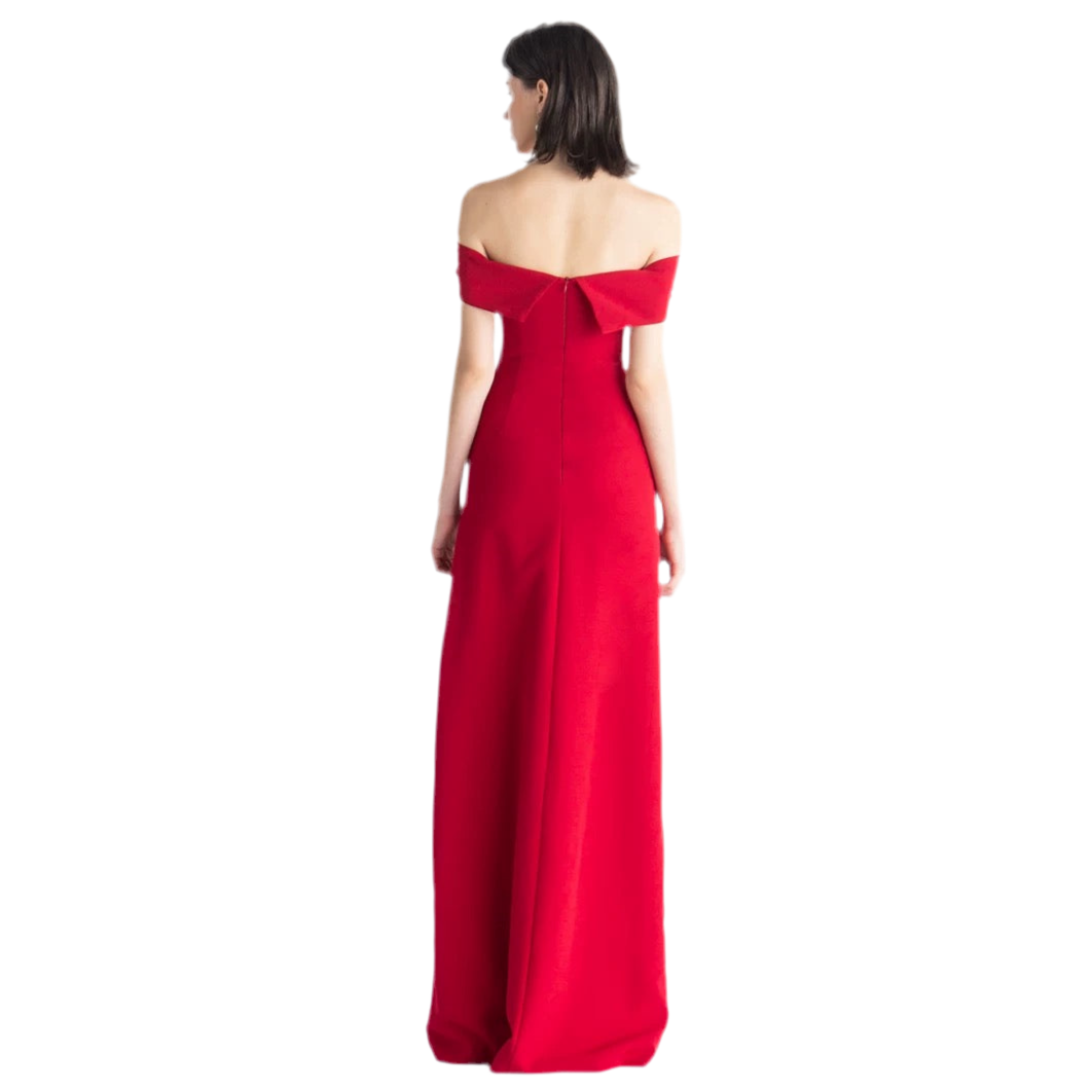 Scarlet Elegance Off-Shoulder Gown