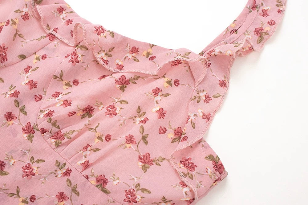 High-Waisted Floral Ruffle Dress