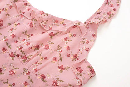 High-Waisted Floral Ruffle Dress