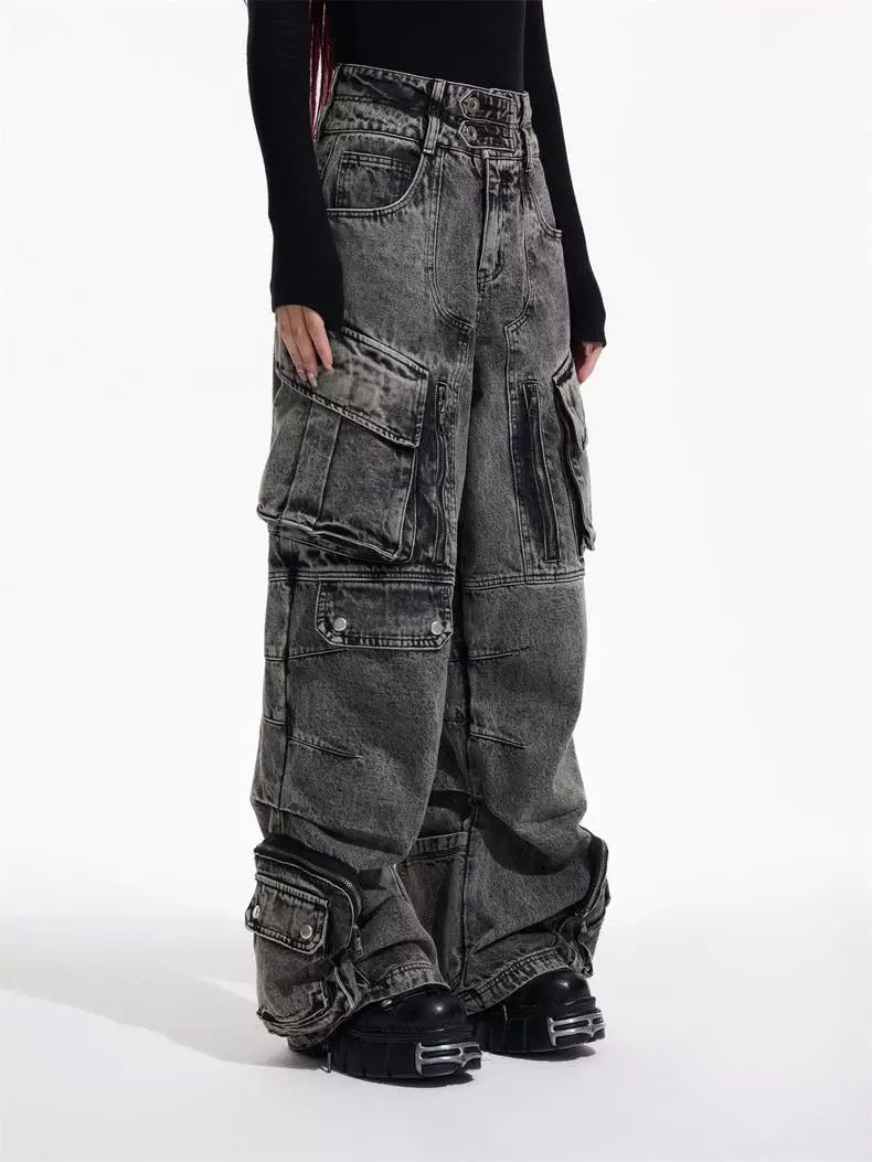 Denim Cargo Wide Leg Pants