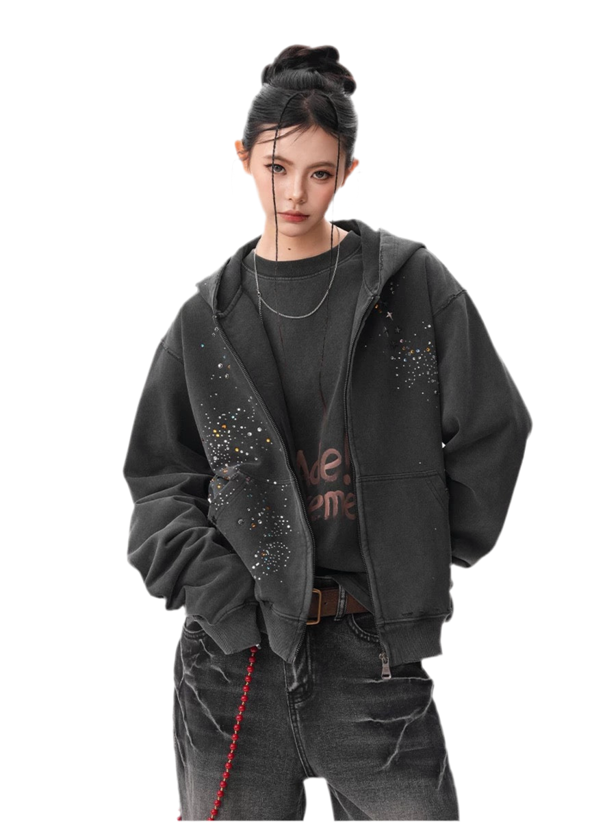 Black Starlit Splatter Zipper Hoodie