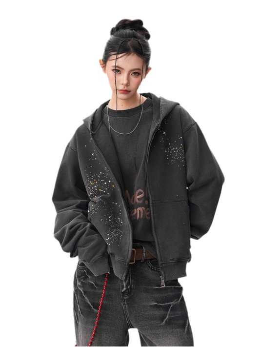 Black Starlit Splatter Zipper Hoodie
