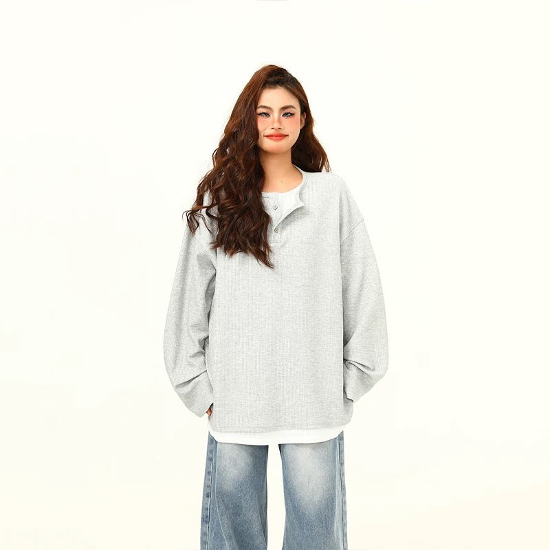 Layered Illusion Retro Henley Pullover