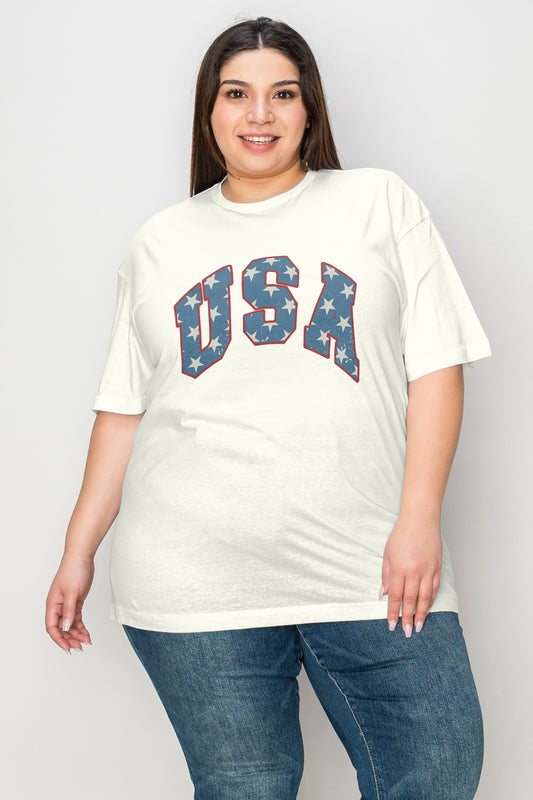 Simply Love Full Size USA Letter Graphic Short Sleeve T-Shirt - blue yonderz