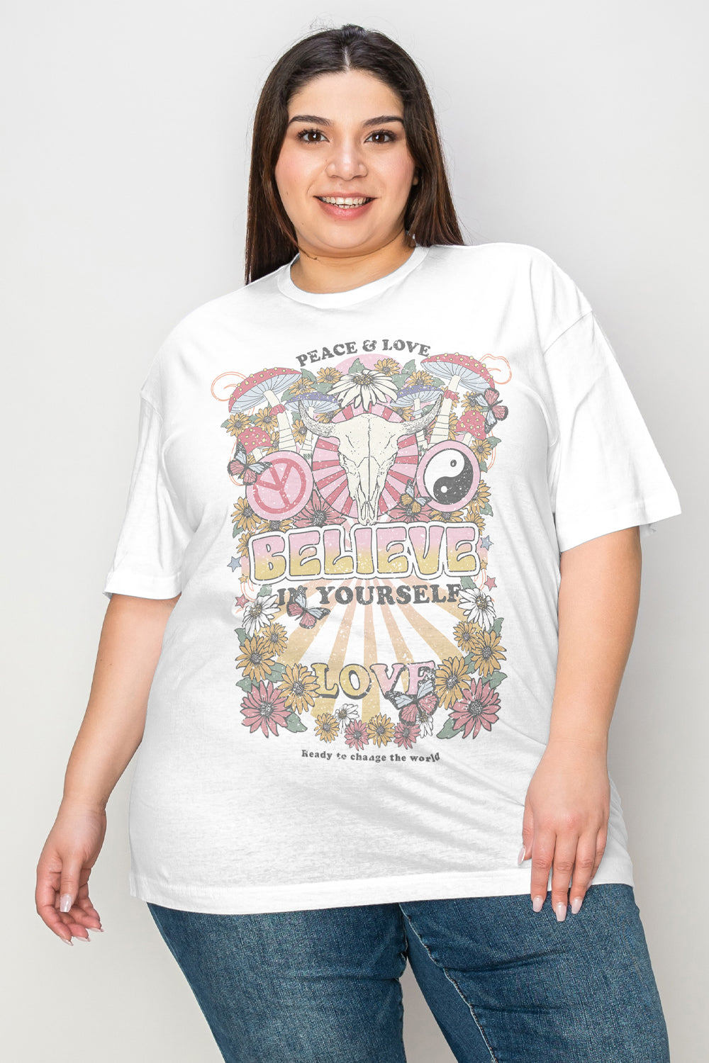 Simply Love Full Size Peace and Love Graphic T-Shirt - blue yonderz