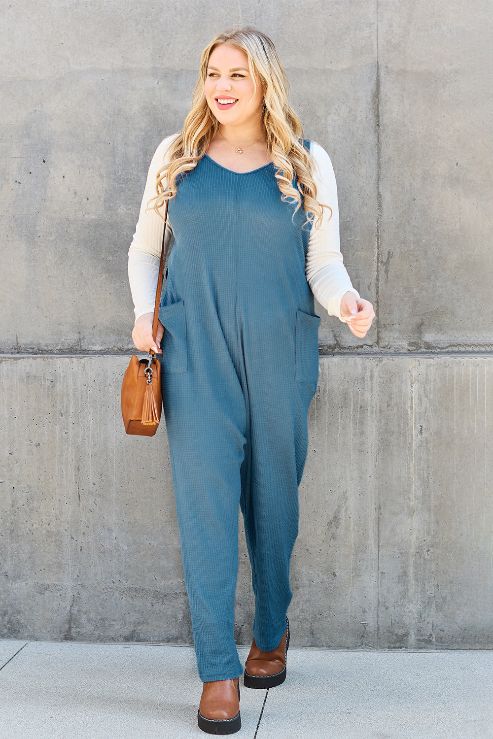 Double Take Full Size Sleeveless Straight Jumpsuit - bllue yonders