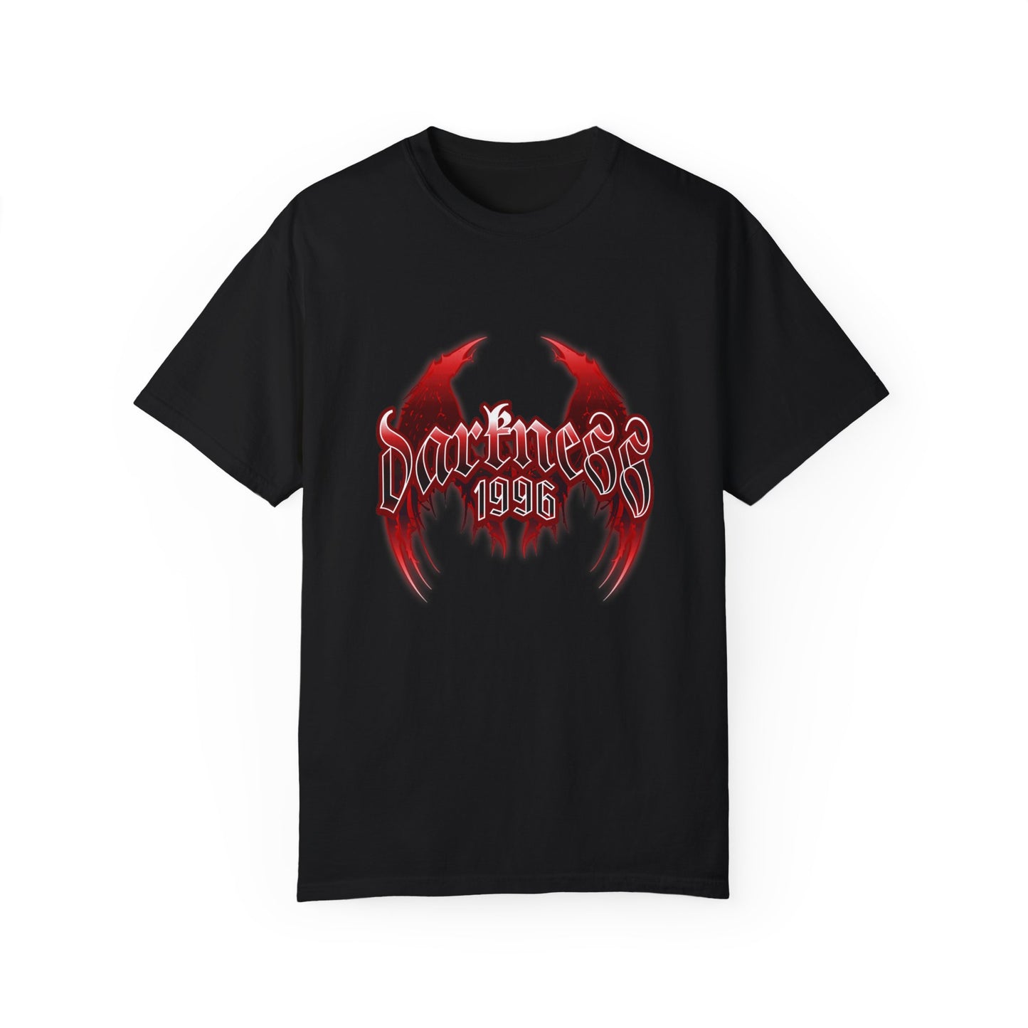 Darkness 1996 Gothic Graphic T-Shirt with Red Accents