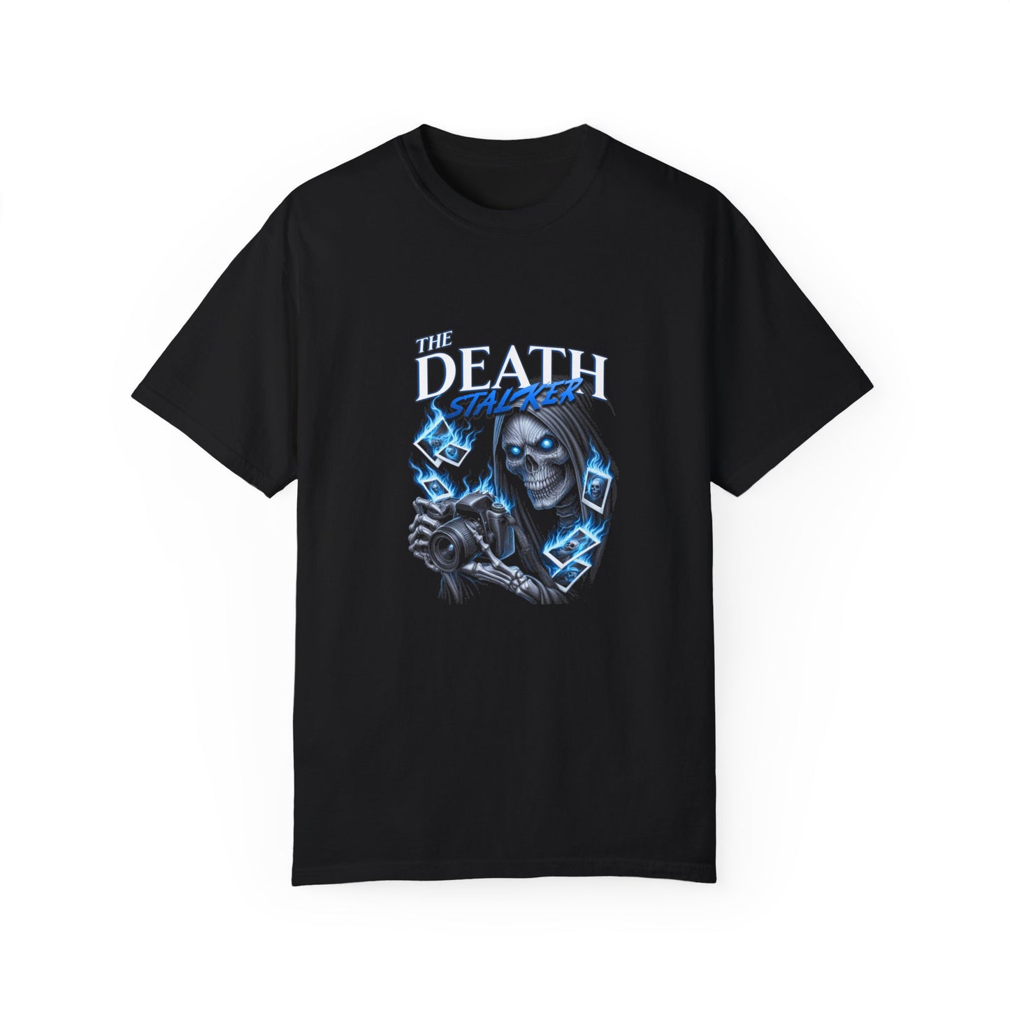 The Death Stalker Graphic T-Shirt with Haunting Blue Accents