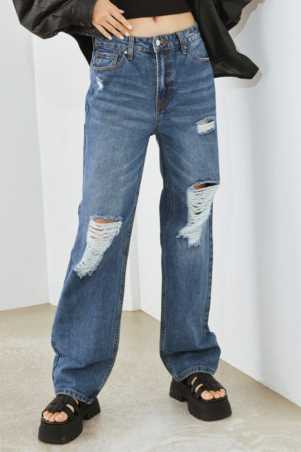 HAMMER COLLECTION Distressed High Waist Jeans - blue yonderz