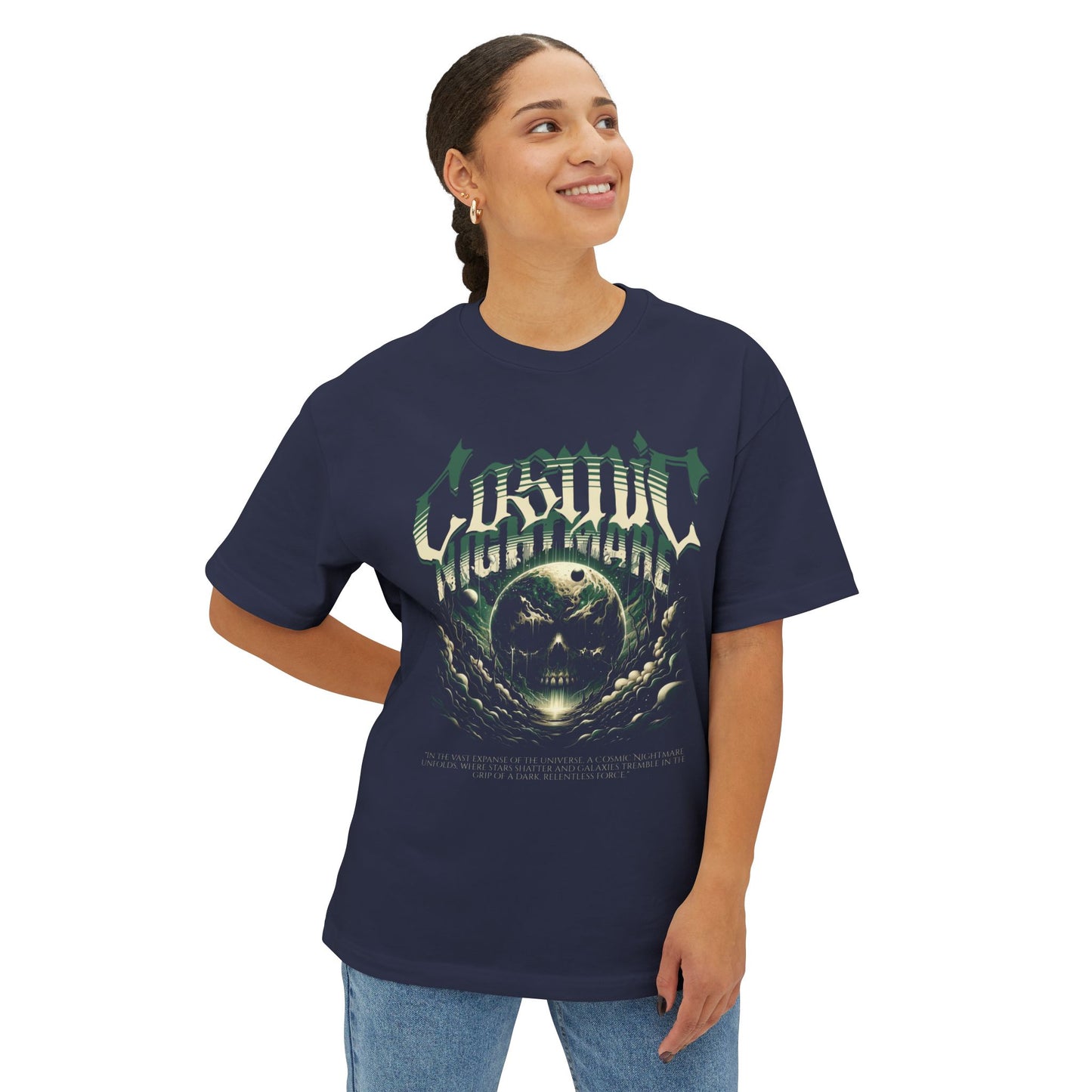 Cosmic Nightmare Graphic T-Shirt with Eerie Skull Design