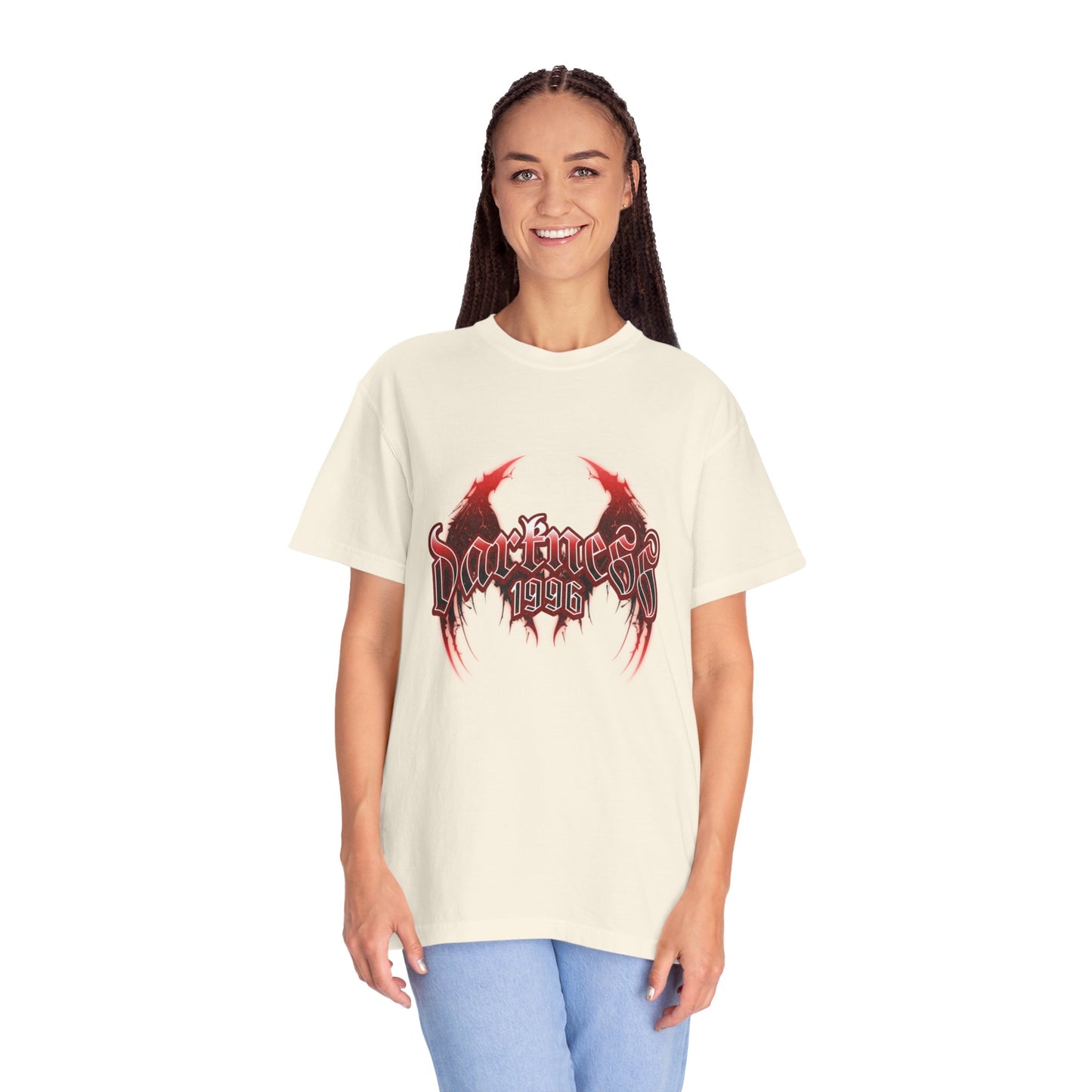 Darkness 1996 Gothic Graphic T-Shirt with Red Accents