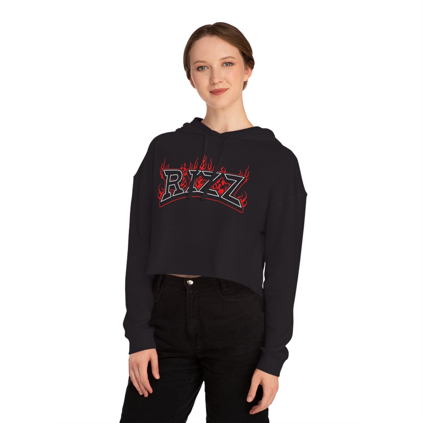 RIZZ Women's loose Cropped Hoodie – Trendy Flame Graphic Sweatshirt