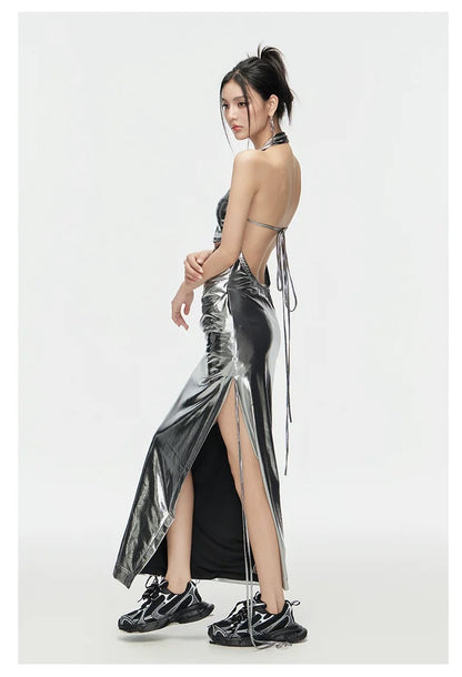 Metallic Silver Slip Dress