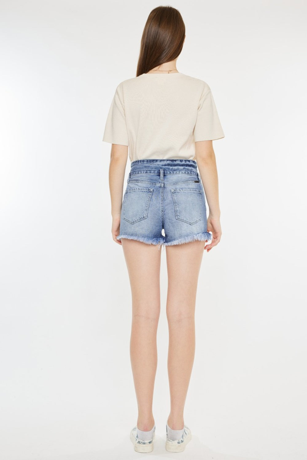 Kancan High Rise Frayed Hem Denim Shorts - bllue yonders