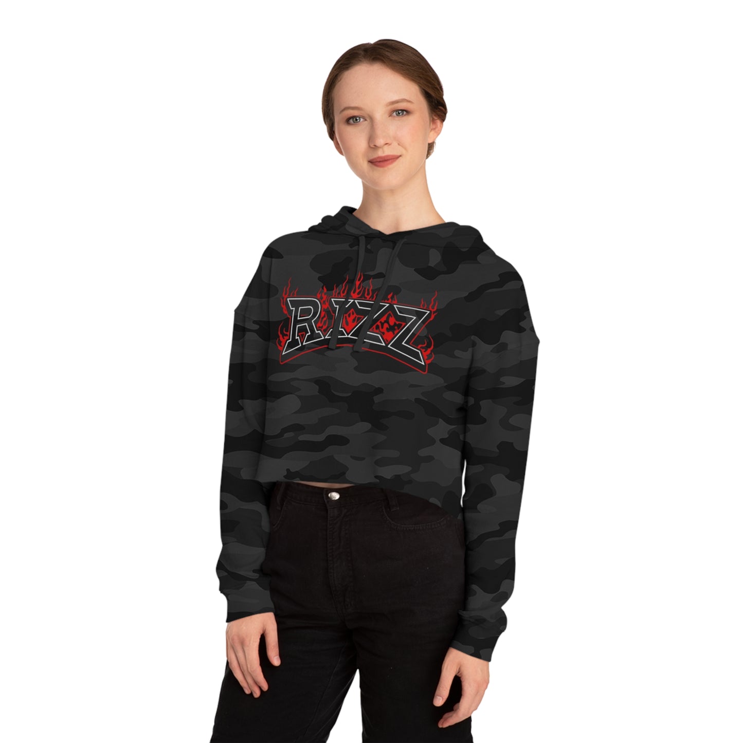 RIZZ Women's loose Cropped Hoodie – Trendy Flame Graphic Sweatshirt