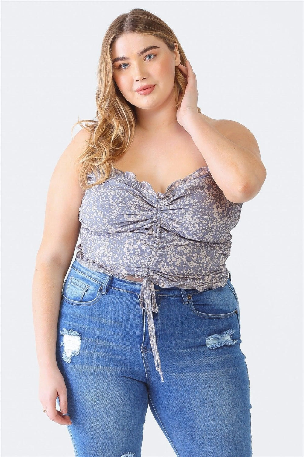 Zenobia Plus Size Drawstring Smocked Floral Tube Top - bllue yonders