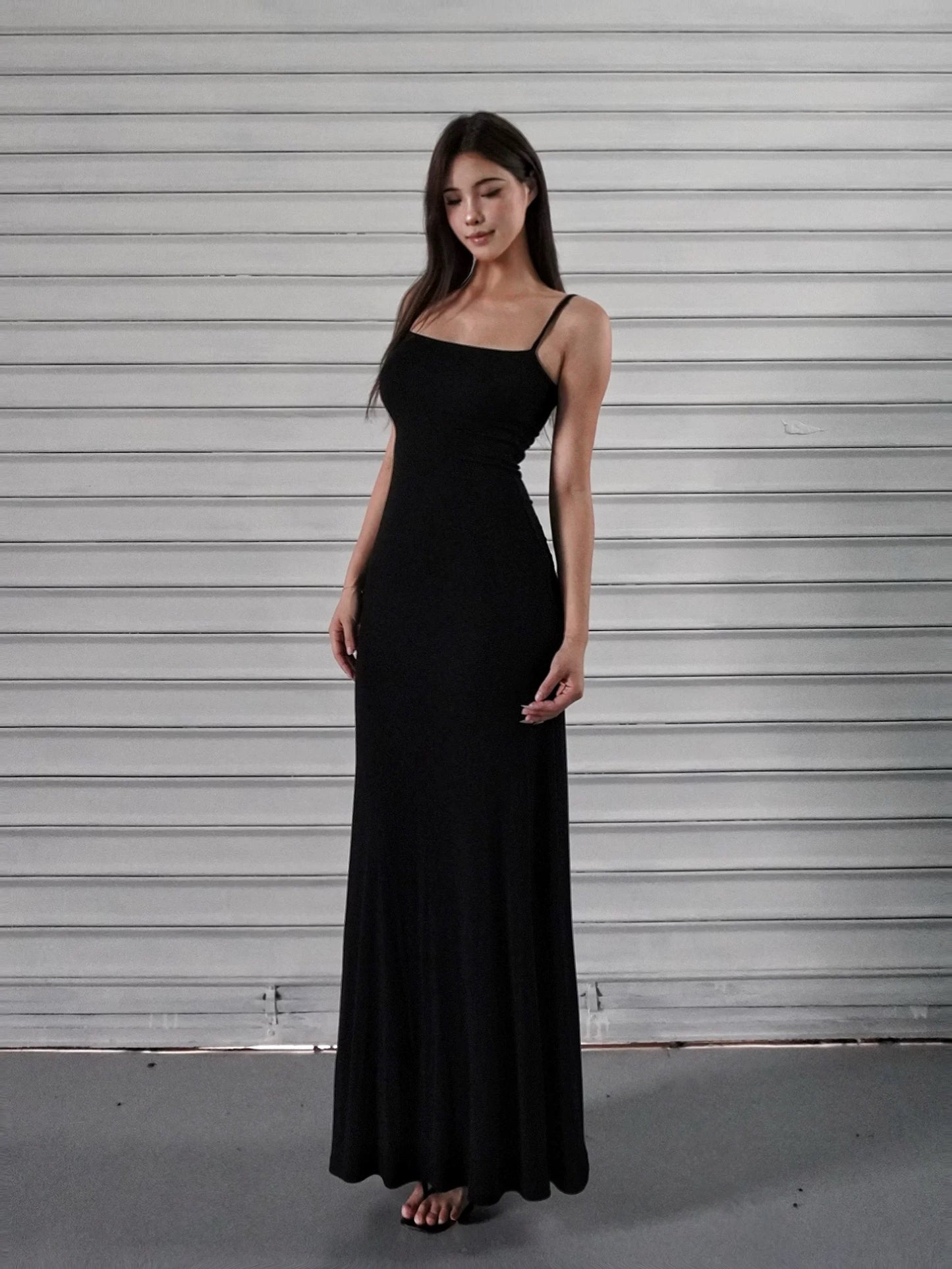 Solid Slim Spaghetti Strap Maxi Dress