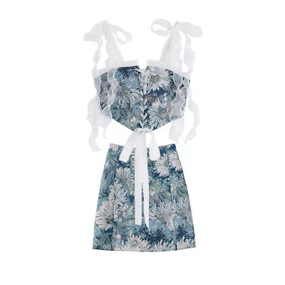 Bear Print Crop Top & Skirt Set