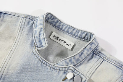 Cropped denim Jacket with Belted Waist