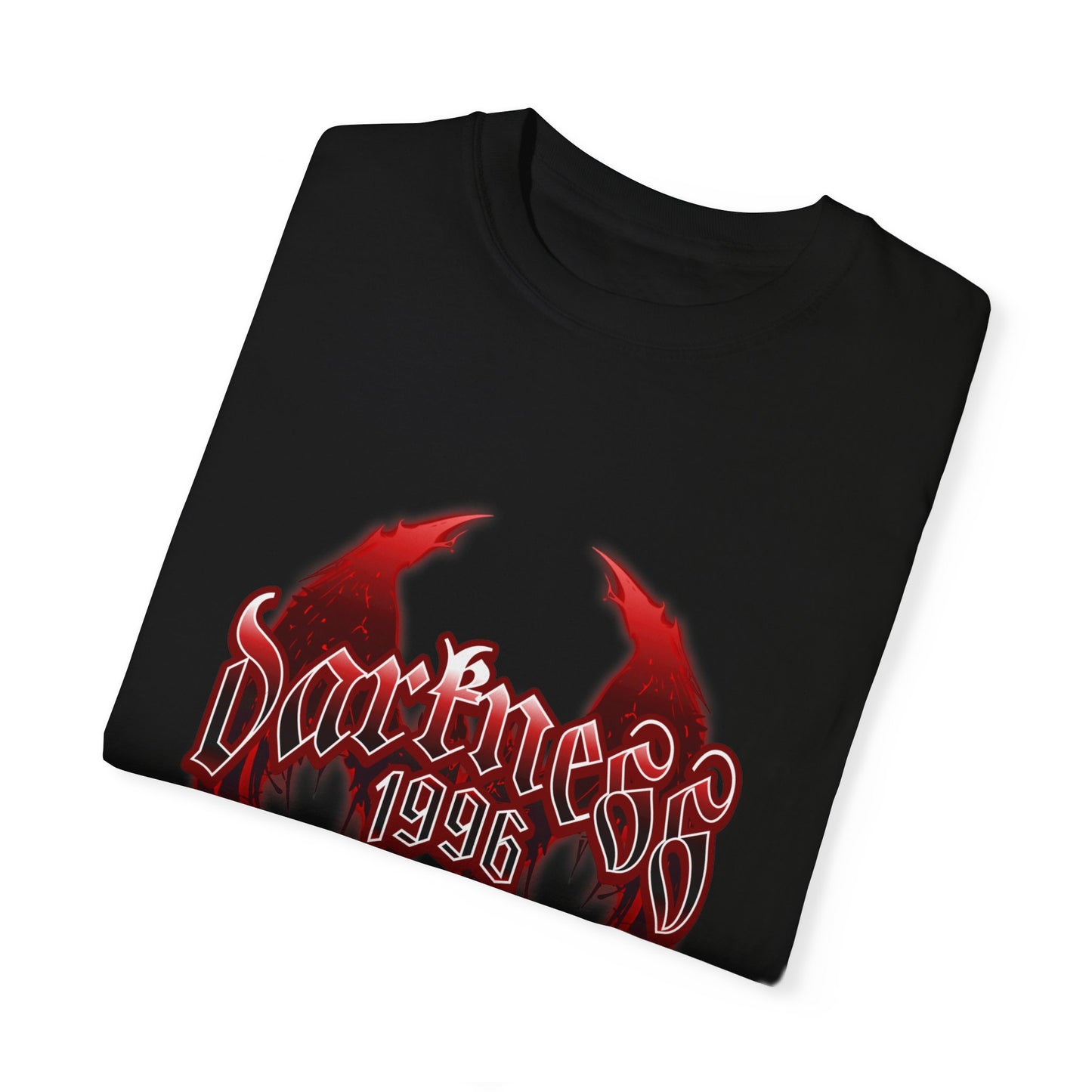 Darkness 1996 Gothic Graphic T-Shirt with Red Accents