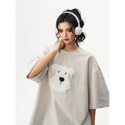 Oversized Crew Neck Puppy Graphic T-shirt