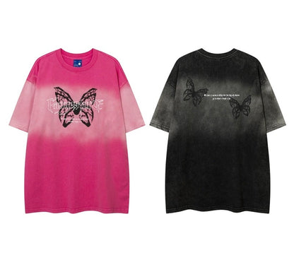 Butterfly Print Distressed T-Shirt