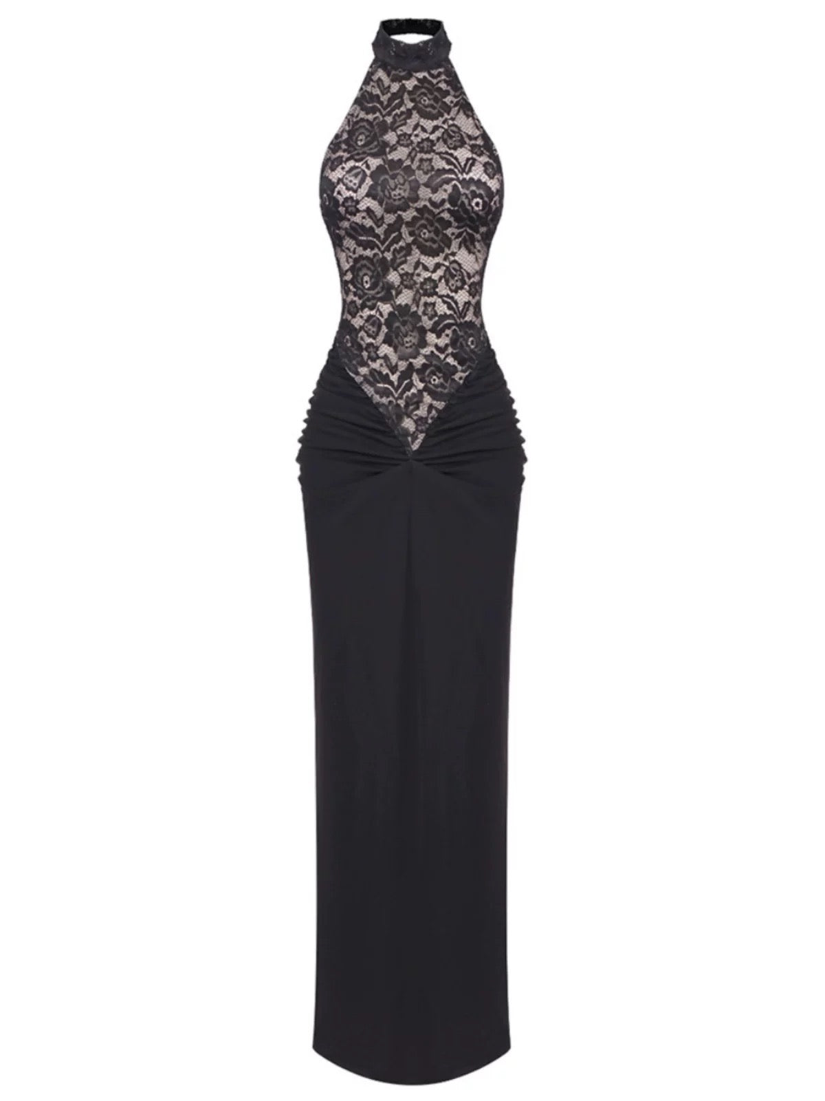 Black Backless Slim Fit Lace Maxi Dress